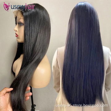 Virgin hair transparent swiss lace front wig,bone straight human hair wig,ladies hair HD frontal wigs for black women